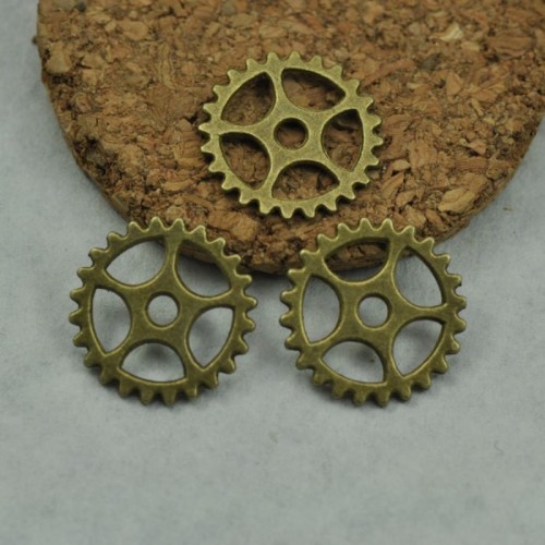 50pcs Antique Bronze Gear Wheel Charm Pendants Findings (#3010006)