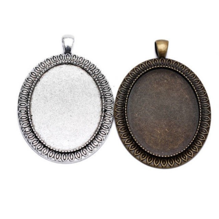 10pcs 40 x 30mm Antique Bronze Cabochon Pendant Base, Oval pendant setting, Oval Pendant Trays, Bezel Cabochon Settings, S003793