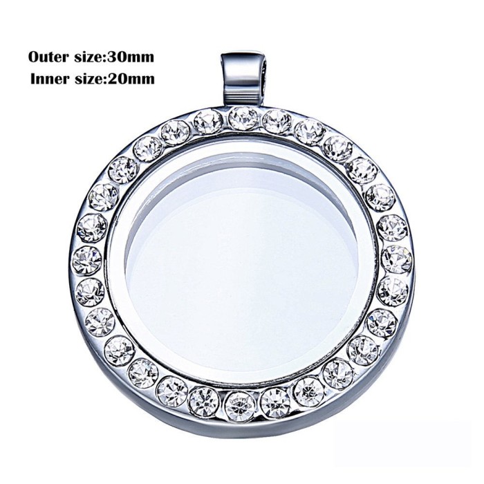 Fashion Round Crystal Pendant Silver Rhinestone Floating locket Memory Living glass Locket Necklace pendant for women