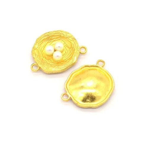 Bird Nest with 3 Pearl Like Beads Charms Pendants Findings