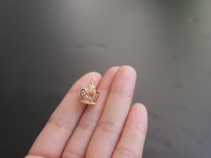 2pcs 24K Gold Color Plated Brass Crown with Zircon inside Charm Pendant Spacer bracelet necklace loose bead (#10001035)