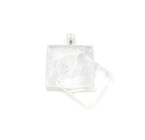 30sets 1 inch square Pendant Trays with glass dome - 1 inch Pendant Blanks Cameo Bezel Settings Photo Jewelry