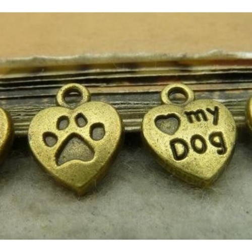 50pcs Antique Bronze or Silver Love my dog charm pendant, tiny heart Charms