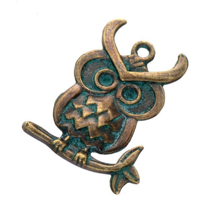10PCS Owl pendant ,Verdigris Patina Grungy Owl Head Stamping, owl bracelet,Vintage Zinc Alloy owl necklace Charms ,DIY Jewelry Findings