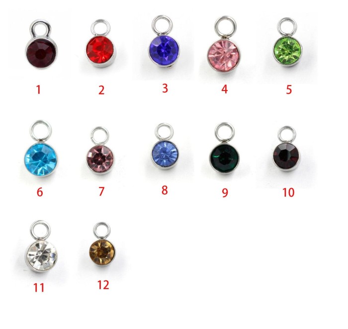 6mm Stainless Steel Birthday Birth Month Color/Crystal Rhinestone Birthstone Drop Charm / DIY Jewelry Keychain Bracelet Bangle Pendant
