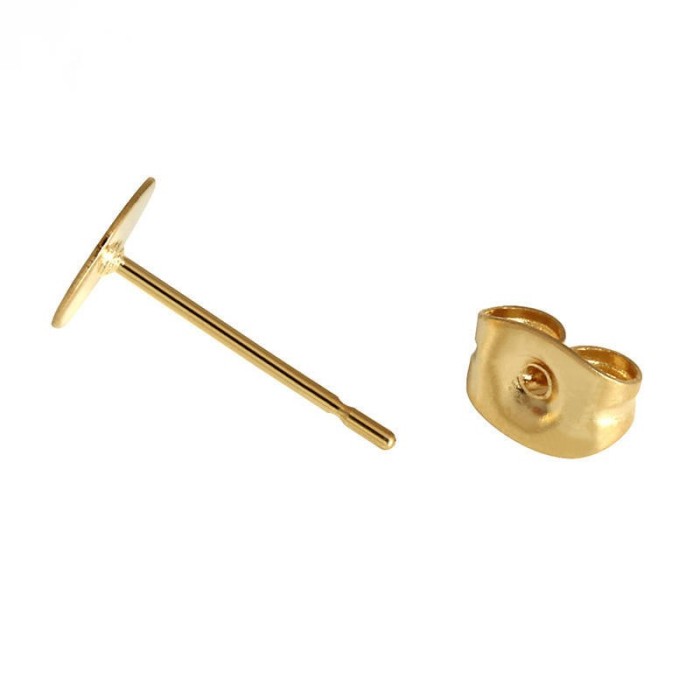 wholesale 50pcs 316L Stainless Steel Gold Color Blank Stud Earring Base 3/4/5/6/8mm Cabochon Cameo Setting Diy Jewelry
