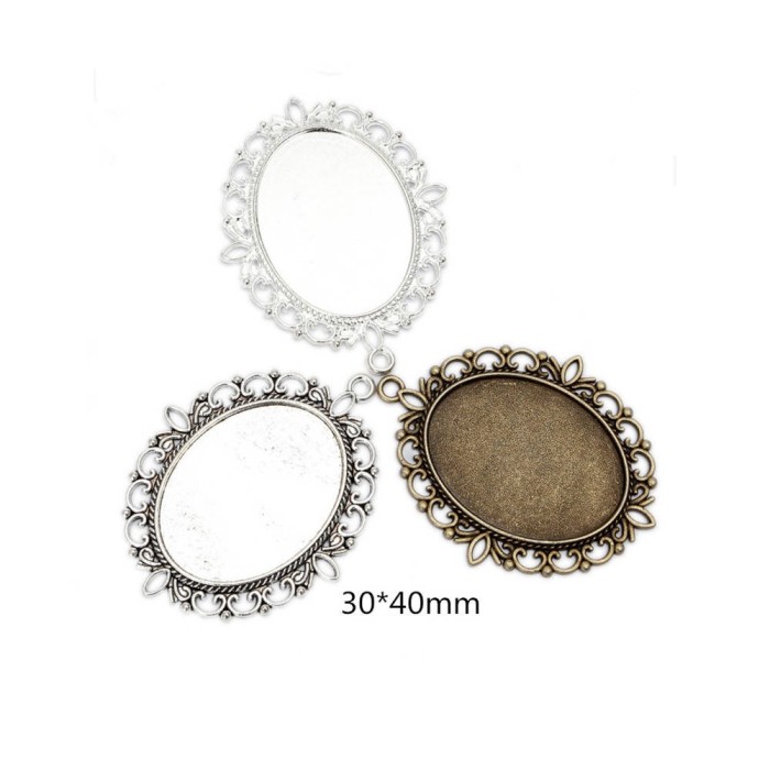 10pcs 40 x 30mm Antique Bronze Cabochon Pendant Base, Oval pendant setting, Oval Pendant Trays, Bezel Cabochon Settings S001169