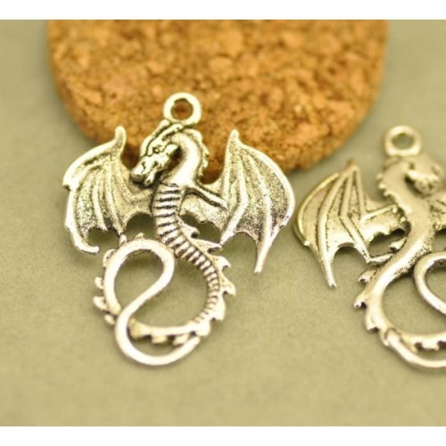 10pcs Antique Silver Flying Dragon Charms Pendants Findings (#3010069)