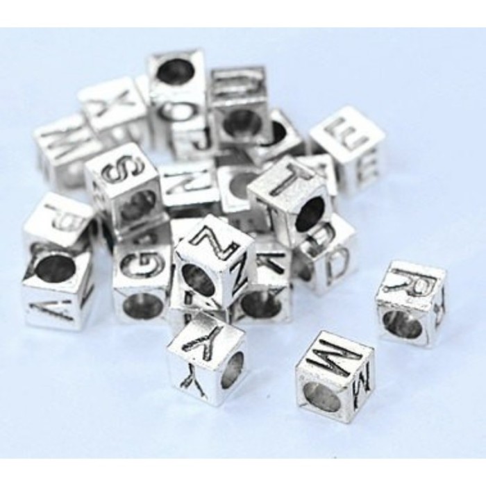 A-Z Antique Bronze or Silver Alphabet Letter Beads, 7mm square letter beads