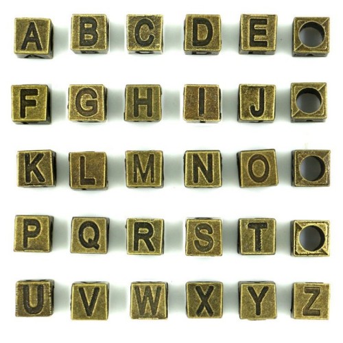 A-Z Antique Bronze or Silver Alphabet Letter Beads, 7mm square letter beads