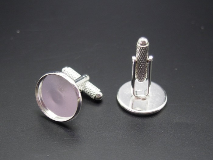 50pcs Silver French cufflinks blank, cufflink base, Brass Cufflinks Bezel Setting with Texture (3010360)