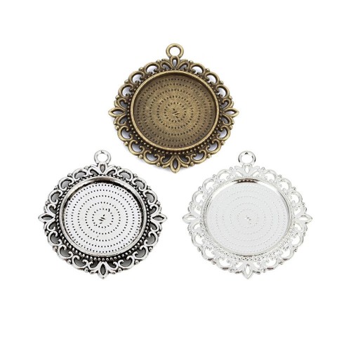 20pcs 25mm Antique Bronze Cabochon Pendant Base, round pendant setting ,Double-sided,Two sides(3010337)