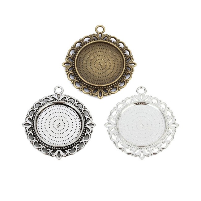 20pcs 25mm Antique Bronze Cabochon Pendant Base, round pendant setting ,Double-sided,Two sides(3010337)