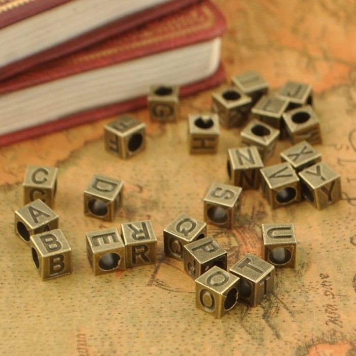 A-Z Antique Bronze or Silver Alphabet Letter Beads, 7mm square letter beads
