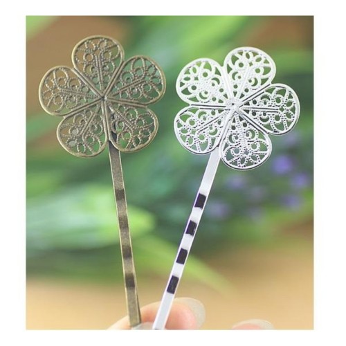 10PCS Blank Flower Hair Pins, brass Hair Clip, Blank Hair Clip Barrette, Hair pin Blank with 25mm Flower Pad