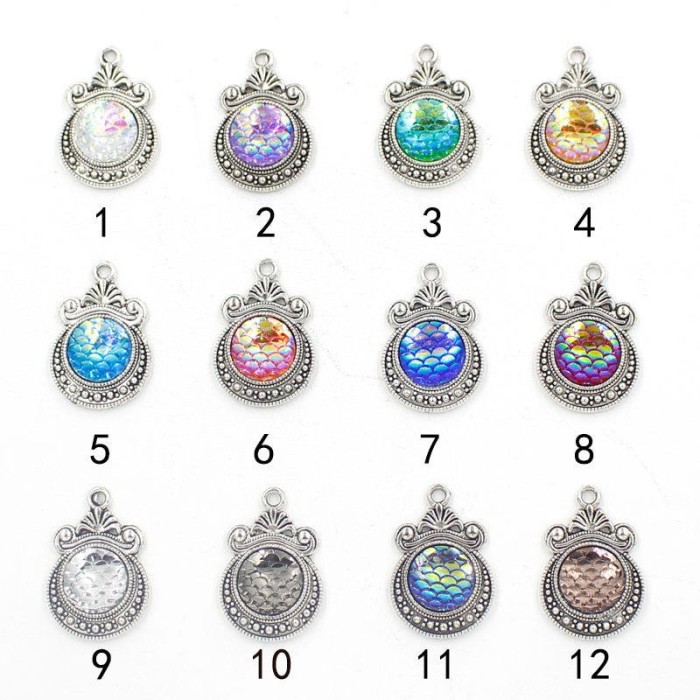 12mm Mermaid silver charms, Mermaid scale, Holographic pendants, silver charm, silver mermaid, dragon skin pendant, snake skin charm