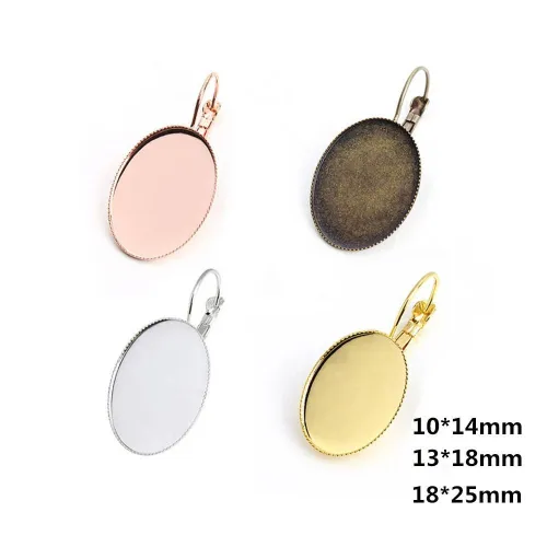 50pcs Oval Earring Blank, Rolling Earring Base, Silver Earring Blanks, for Cabochon/Picture/Cameo (3010385)