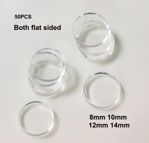 50pcs 8mm 10mm 12mm 14mm Flat Clear Glass Tile -Bottle Caps - Clear Glass-Round Transparent Glass Cabochons, Blank Pendant Trays