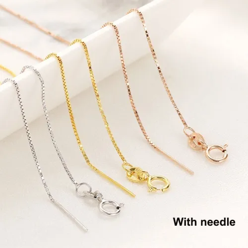 Sterling silver box chain with needle path necklace accessories diy necklace wear round bead necklace