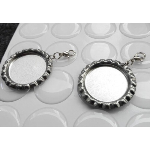 100 Zipper Pulls bottle cap kit- Flattened Flat Silver Linerless Bottle Caps- Clear Round Epoxy Stickers- Flat bottlecap DIY Zipper pulls