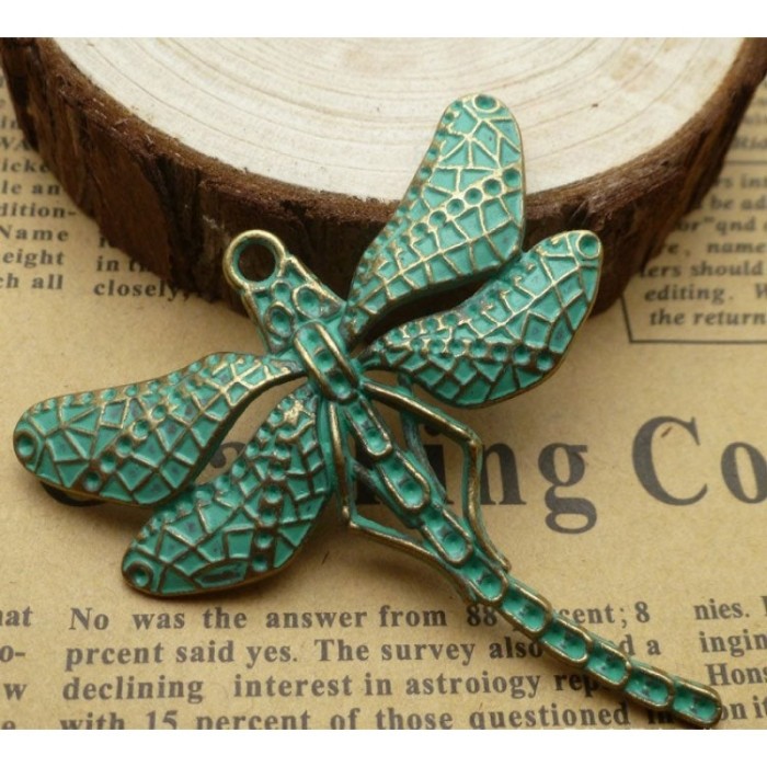 30PCS Dragonfly pendant , Nature Necklace,Verdigris Patina Brass Dragonfly pendant