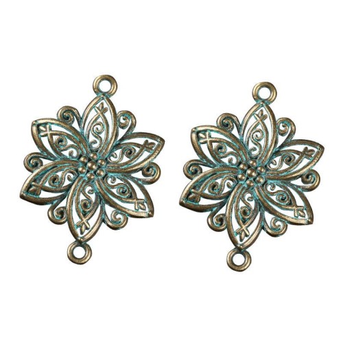 10PCS Verdigris Patina Plated Vintage Zinc Alloy flowers Pendants Charms for Necklace DIY Jewelry Findings,Verdigris Hair Pin