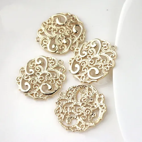 1pc 24K Gold Color Plated Brass Textured Flower Pendant Statement Pattern Pendant (#10001117)
