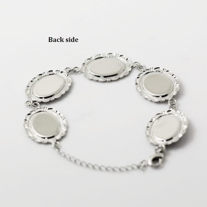 5pcs Bracelet Blanks, 13 x 18mm oval bezel Silver bracelet blanks