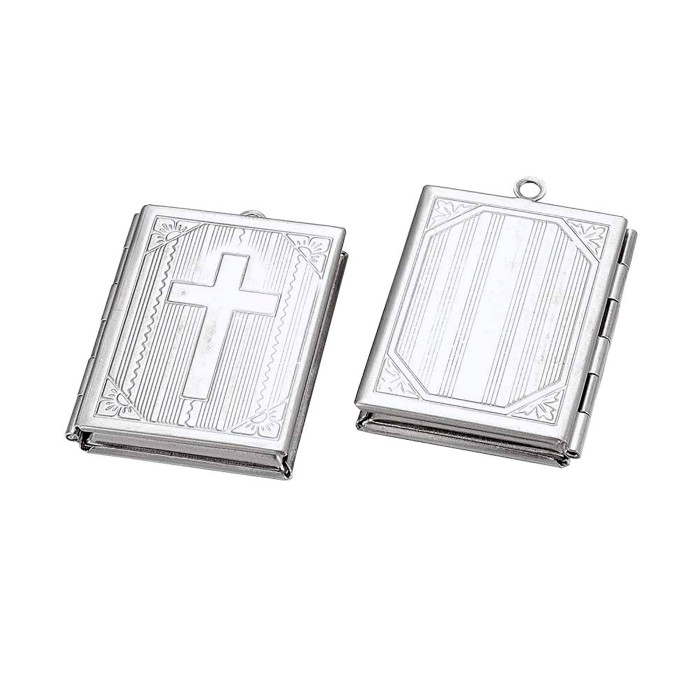 wholesale 10PCS 316L Stainless Steel Locket Pendants Photo Frame Metal Charms Rectangle with Christian Cross Pendant Charm Beads