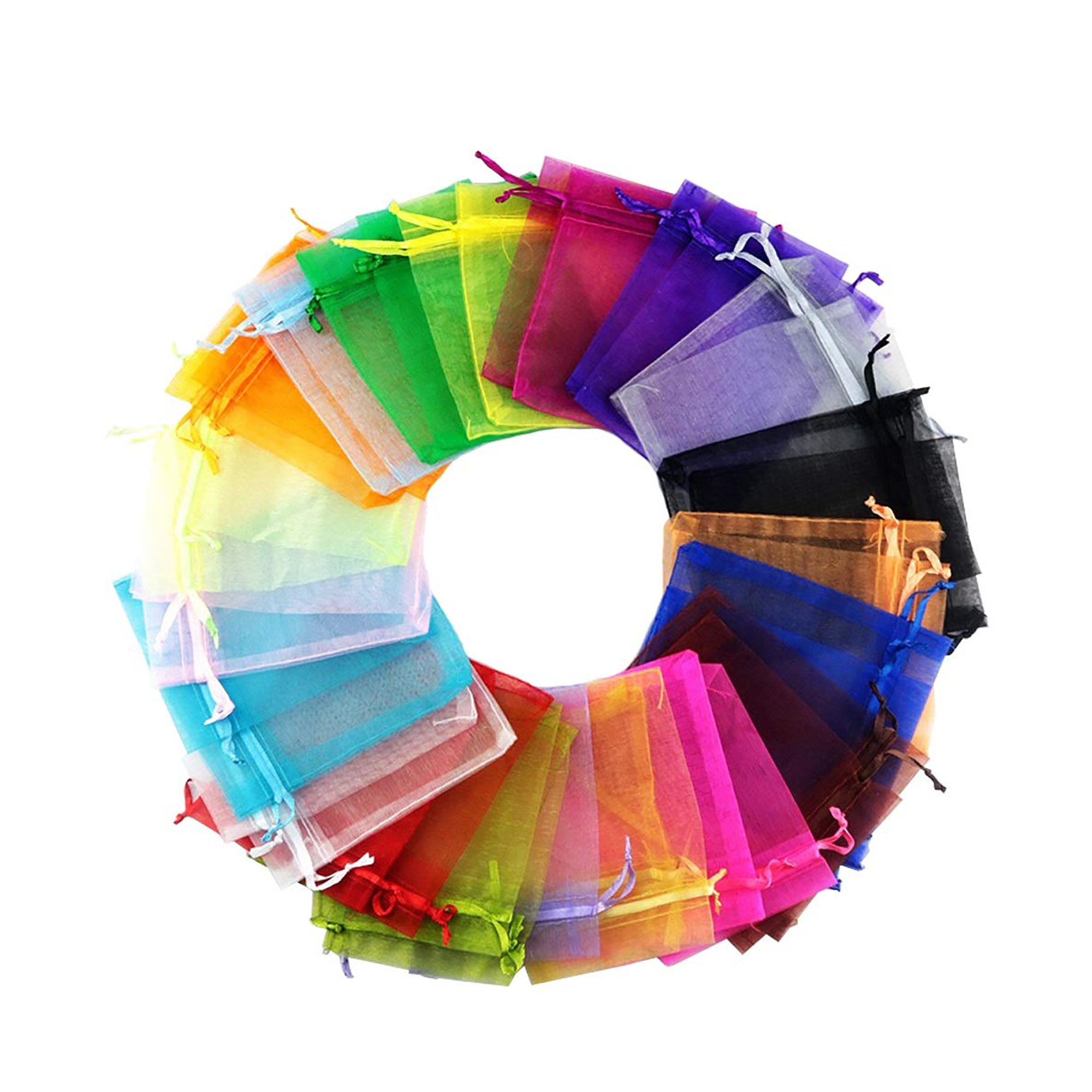 100 Pieces Assorted Color Organza Drawstring Pouches Candy Jewelry Party Wedding Favor Present ...
