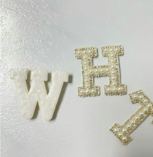 6/12 Rhinestone Iron On Patch White Pearl Bling Rhinestone Letter Patch, 1.8  Glitter Alphabet Applique Rhinestone Letter