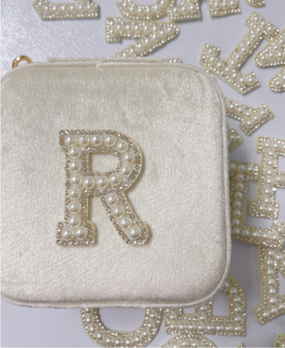 6/12 Rhinestone Iron On Patch White Pearl Bling Rhinestone Letter Patch, 1.8  Glitter Alphabet Applique Rhinestone Letter