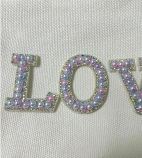 6/12 Rhinestone Iron On Patch White Pearl Bling Rhinestone Letter Patch, 1.8  Glitter Alphabet Applique Rhinestone Letter