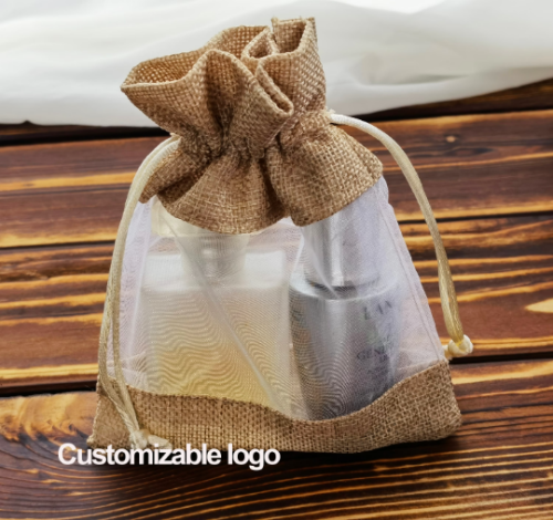 Burlap Bags with Drawstring,Double-sided viewing window| Gift Bag Jewelry Pouches for Wedding and Party Favors, DIY Craft