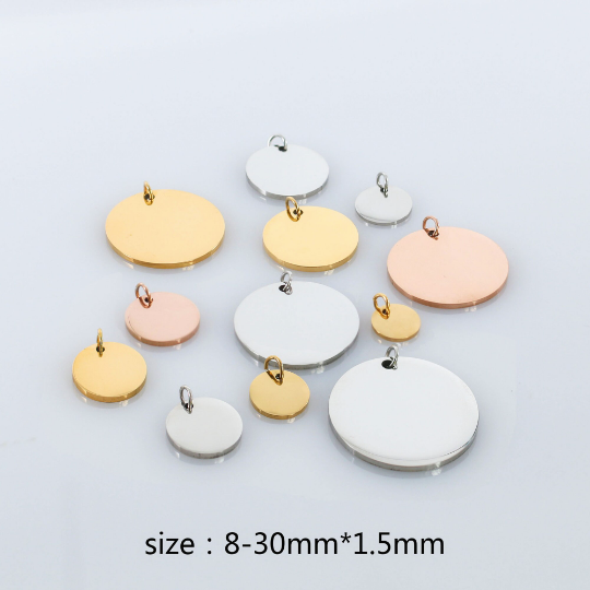 1.5mm Thick Stamping Blank Charms18mm 25mm 30mm Flat Round 304 Stainless  Steel Blank