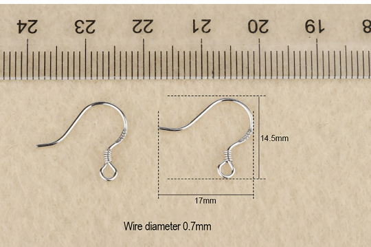 0.6/0.7 wire diameter Sterling Silver Earring Hooks|Earring Wires|Hypoallergenic 925 Hallmark Ear Wires French Fish Hooks for Earrings