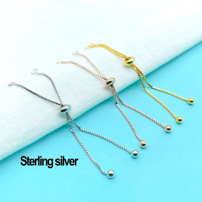 925 Sterling Silver bolo bracelet For Jewelry Making|Half Finished Slide Bracelet|Adjustable bracelet Half semi finished with rubber stopper