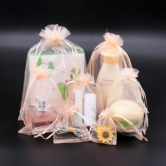 20/50/100Pcs Organza Bags champagne Organza Gift Bags Small Mesh Bags Drawstring Gift Bags Christmas Drawstring Organza Gift Bags