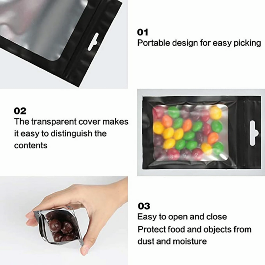 100pcs candy bag|Food Packaging|Shiny bags|lashes bags|lip gloss bags|Black Storage Bags with Clear Window|packaging supplies
