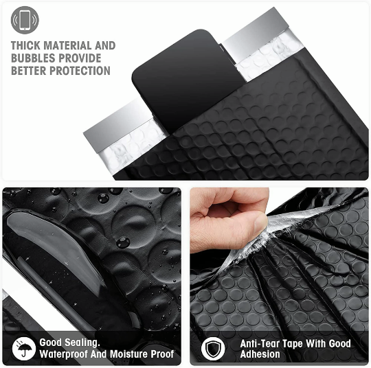 Black Matte vinyl Bubble Mailer|Mailing|Water Resistant Mailers|Shipping Envelopes for Packaging|Waterproof Self Seal Adhesive Shipping Bags