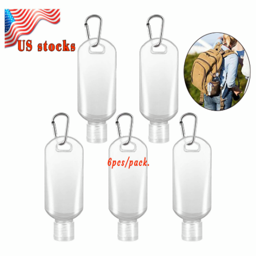 6 PCS 60ml(2OZ) Travel Plastic Clear Keychain,Multi-function Mini Travel bottles Leakproof Empty Squeeze Containers Flip Cap