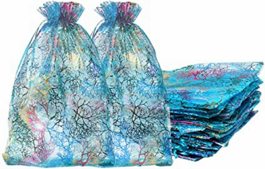 20/50/100 Pack Organza Gift Bags Blue Coralline Style for Toys Candy Chocolate Party Christmas Wedding Favor Gift