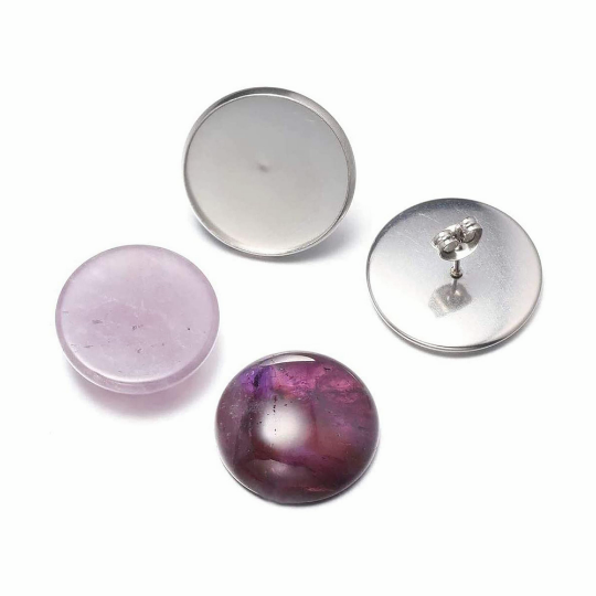 316L Blank Earring Studs|Stainless Steel Cabochon Setting Ear Stud with Earring Backs for Cabochon Resin DIY Earring Making