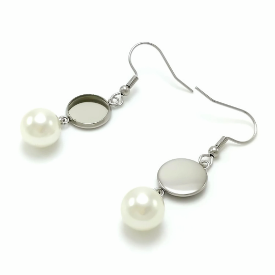 Ear Wire Hook Setting,Cabochon Setting Stainless Steel Dangle Round Trays Base for DIY Craft, Jewelry Making Supplies and Earring Finding