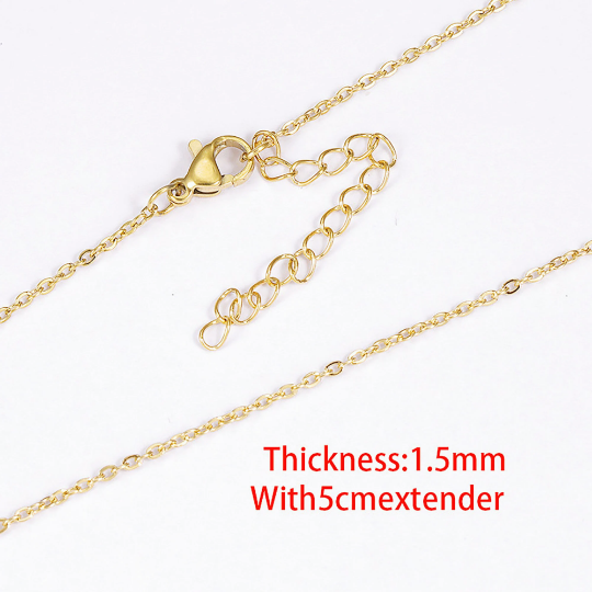 16  Chain,18K vacuum plating 316L Stainless Steel Chain|Cable O Chain Necklace|Flat Link O Chain|Chain For Pendant|Chain for Jewelry Making