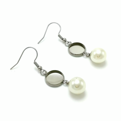 Ear Wire Hook Setting,Cabochon Setting Stainless Steel Dangle Round Trays Base for DIY Craft, Jewelry Making Supplies and Earring Finding