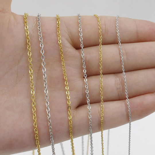 16  Chain,18K vacuum plating 316L Stainless Steel Chain|Cable O Chain Necklace|Flat Link O Chain|Chain For Pendant|Chain for Jewelry Making