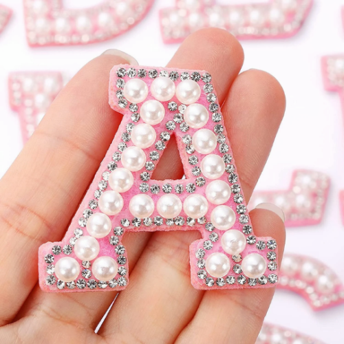 6/12 Rhinestone Iron On Patch White Pearl Bling Rhinestone Letter Patch, 1.8  Glitter Alphabet Applique Rhinestone Letter