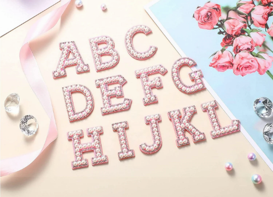 6/12 Rhinestone Iron On Patch White Pearl Bling Rhinestone Letter Patch, 1.8  Glitter Alphabet Applique Rhinestone Letter