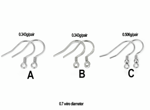 0.7 wire diameter Sterling Silver Earring Hooks|Earring Wires|Hypoallergenic 925 Hallmark Ear Wires French Fish Hooks for Earrings